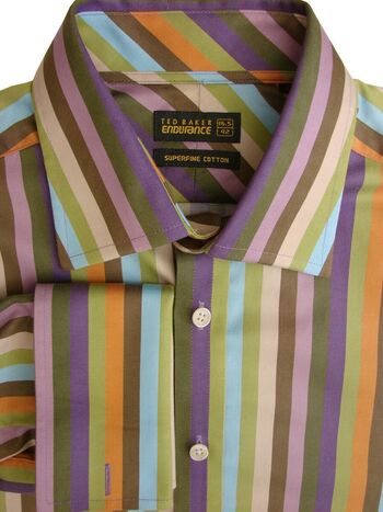 TED BAKER ENDURANCE Shirt Mens 16.5 L Multi-Colored Stripes