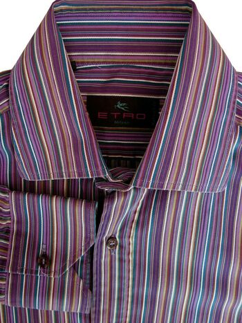 ETRO Shirt Mens 15 S Purple - Multi-Coloured Stripes