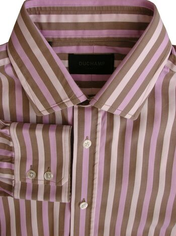 DUCHAMP LONDON Shirt Mens 16 L Pink & Brown Stripes