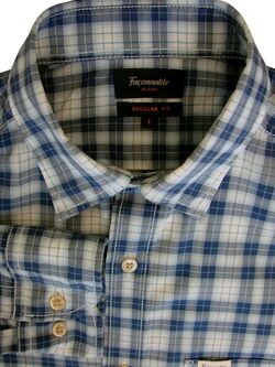 FACONNABLE JEANS Shirt Mens 15 S Blue & White Check REGULAR FIT LIGHTWEIGHT