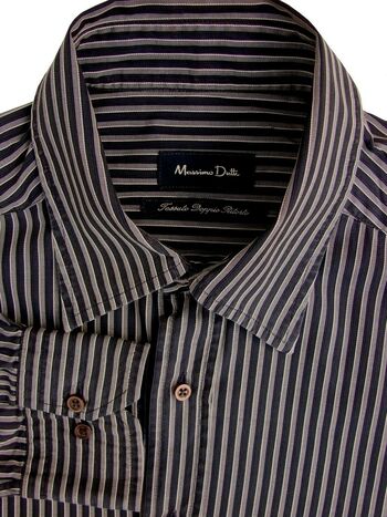 MASSIMO DUTTI Shirt Mens 16.5 L Light & Dark Grey Stripes