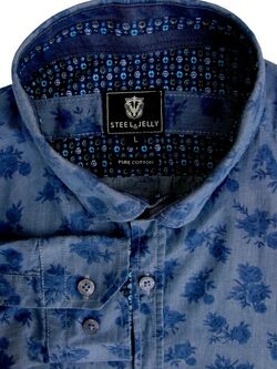 STEEL & JELLY Shirt Mens 16 M Blue - Flowers LIGHTWEIGHT