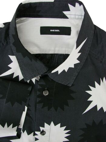 DIESEL Shirt Mens 15.5 M Black & White SHORT SLEEVE
