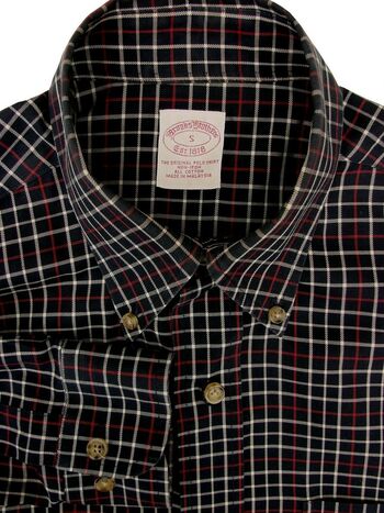 BROOKS BROTHERS Shirt Mens 15 S Black - Red & Cream Check NON IRON