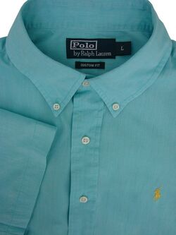 RALPH LAUREN POLO Shirt Men 16.5 L Turquoise CUSTOM FIT LIGHTWEIGHT SHORT SLEEVE