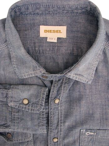 DIESEL Shirt Mens 16 L Light Blue Denim POPPERS