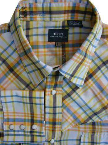 G-STAR RAW Shirt Mens 17 L White - Yellow Orange & Blue Check POPPERS