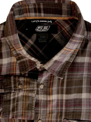 DIESEL 55DSL Shirt Mens 15 S Brown - Check LIGHTWEIGHT