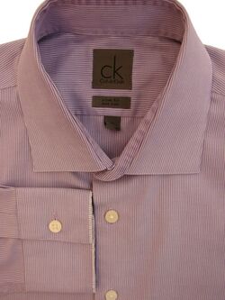 CALVIN KLEIN Shirt Mens 15.5 M Lilac - White Stripes Purple SLIM FIT NON IRON