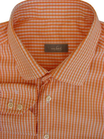 VAN LAACK Shirt Mens 16.5 L Orange & White Gingham Check