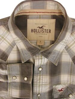 HOLLISTER Shirt Mens 17 L Grey - Multi-Coloured Check POPPERS