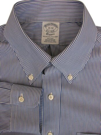 BROOKS BROTHERS CLASSIC Shirt Mens 15 S Blue & White Stripes NON IRON SHORT ARM