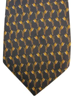 JIM THOMPSON Tie Dark Blue - Yellow Tulips