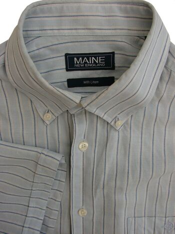 MAINE NEW ENGLAND Shirt Mens 17 L Blue - Blue & White Stripes SHORT SLEEVE