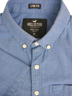 HOLLISTER STRETCH Shirt Mens 15 S Blue SHORT SLEEVE