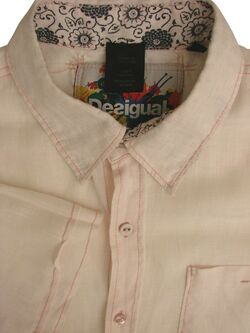 DESIGUAL Shirt Mens 16 M Light Pink Amazing Love LINEN SHORT SLEEVE