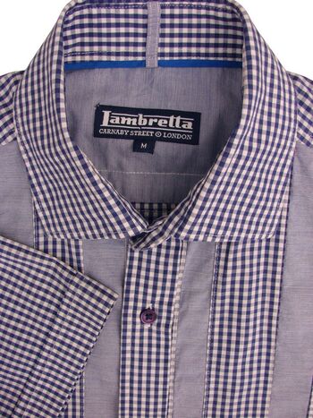 LAMBRETTA Shirt Mens 15 M Blue & White Gingham Check SHORT SLEEVE