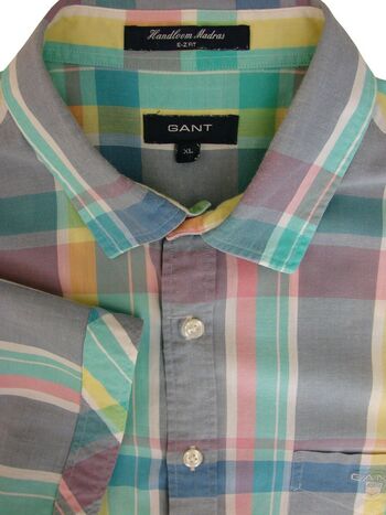 GANT Shirt Mens 17 L Multi-Coloured Check HANDLOOM MADRAS E-Z FIT LIGHTWEIGHT
