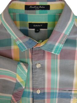 GANT Shirt Mens 17 L Multi-Coloured Check HANDLOOM MADRAS E-Z FIT LIGHTWEIGHT