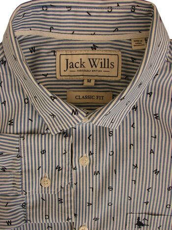 JACK WILLS Shirt Mens 16 M Blue & White Stripes - Monogram CLASSIC FIT