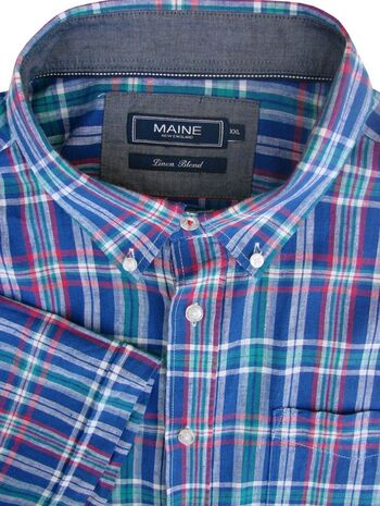 MAINE NEW ENGLAND Shirt Mens 19.5 XXL 2XL Check LINEN BLEND SHORT SLEEVE NEW