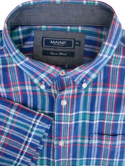 MAINE NEW ENGLAND Shirt Mens 19.5 XXL 2XL Check LINEN BLEND SHORT SLEEVE NEW