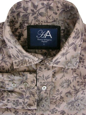 HENRY ARLINGTON Shirt Mens 16 L Brown - Flowers LIGHTWEIGHT