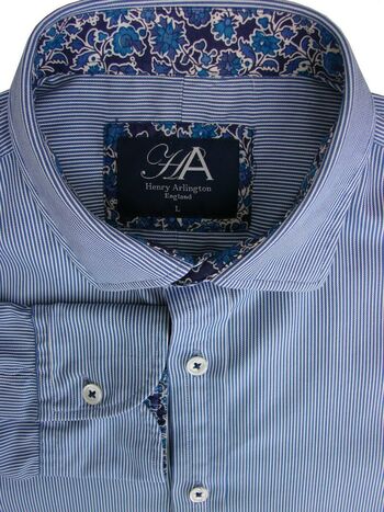 HENRY ARLINGTON Shirt Mens 16.5 L Blue & White Stripes