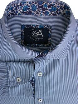 HENRY ARLINGTON Shirt Mens 16.5 L Blue & White Stripes