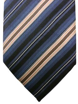 BRIONI Mens Tie Blue - Black & Brown Stripes