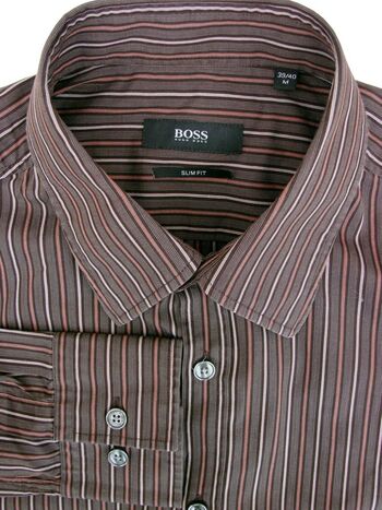 HUGO BOSS Shirt Mens 15.5 M Brown - Stripes SLIM FIT NEW