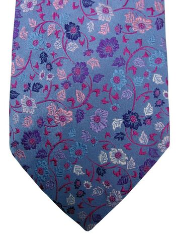 DUCHAMP LONDON Mens Tie Blue - Multi-Coloured Flowers