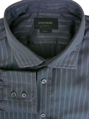 DUCHAMP LONDON Shirt Mens 16.5 L Dark Grey Stripes SLIM FIT