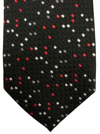 TM LEWIN Mens Tie Black Red White & Grey Squares NEW