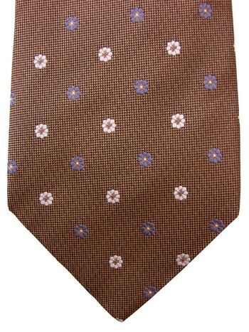 ERMENEGILDO ZEGNA Mens Tie Brown - Blue & White Flowers NEW