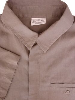 CALVIN KLEIN Shirt Mens 17 M Light Brown LINEN BLEND SHORT SLEEVE