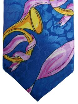 HAND MADE ITALIAN Mens Tie Blue  Gold Horns