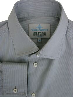 VIVIENNE WESTWOOD MAN Shirt Mens 16 M Grey Narrow Stripes