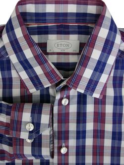 ETON Shirt Mens 15 S White - Burgundy & Purple Check SLIM FIT