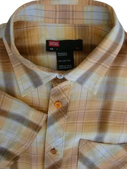 DIESEL Shirt Mens 16.5 L Orange - Check ULTRA LIGHTWEIGHT SHORT SLEEVE