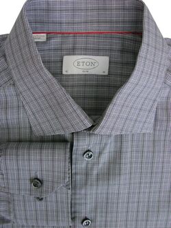 ETON Shirt Mens 15.5 M Black & Grey Check SLIM
