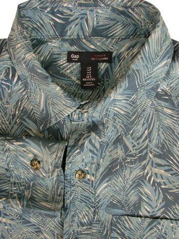 GAP Shirt Mens 15.5 M Grey Blue Leaves LIGHTWEIGHT NEW BNWT