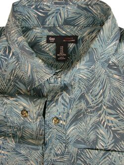 GAP Shirt Mens 15.5 M Grey Blue Leaves LIGHTWEIGHT NEW BNWT