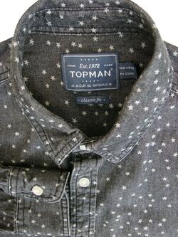 TOPMAN Shirt Mens 16 M Dark Grey - Light Grey Stars CLASSIC FIT DENIM