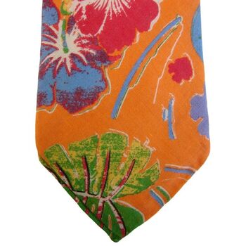 RALPH LAUREN POLO Mens Tie Orange - Multicoloured Flowers LINEN