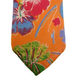 RALPH LAUREN POLO Mens Tie Orange - Multicoloured Flowers LINEN