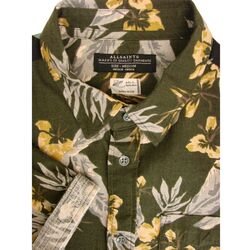 ALLSAINTS Shirt Mens 16 M MC Floral Print THICK MATERIAL SHORT SLEEVE NEW