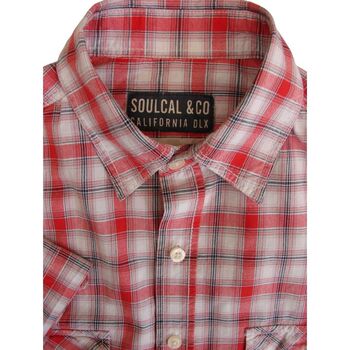 SOULCAL Shirt Mens 14.5 S Red & White Check SHORT SLEEVE