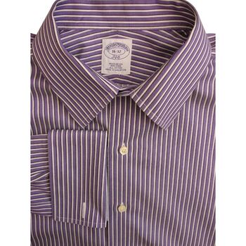 BROOKS BROTHERS 346 Shirt Mens 16 M Purple & White Stripes REGULAR NON IRON NEW