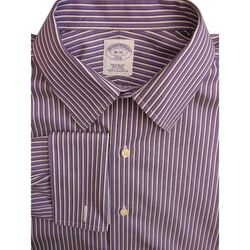BROOKS BROTHERS 346 Shirt Mens 16 M Purple & White Stripes REGULAR NON IRON NEW